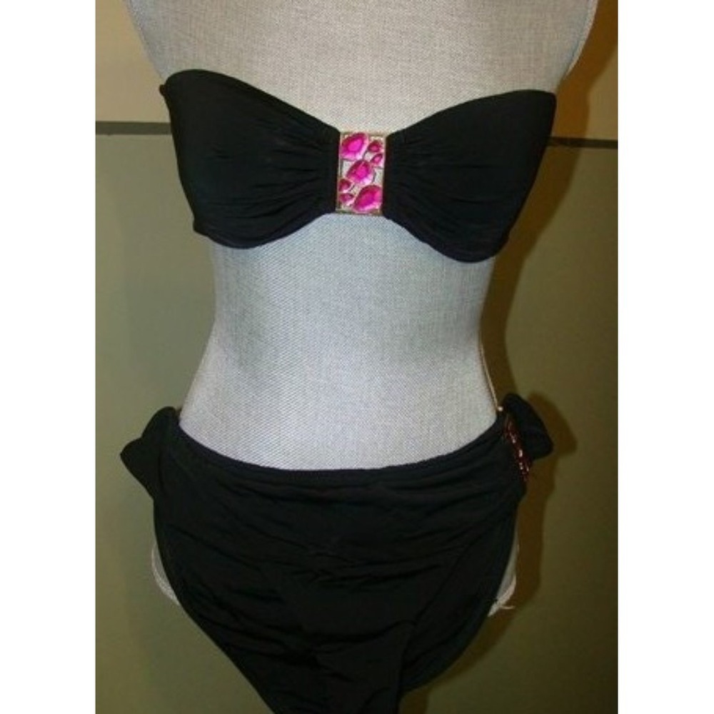 NEW ABS Allen Schwartz Black Bikini Top 10 Bottom 14 Swimsuit 39282